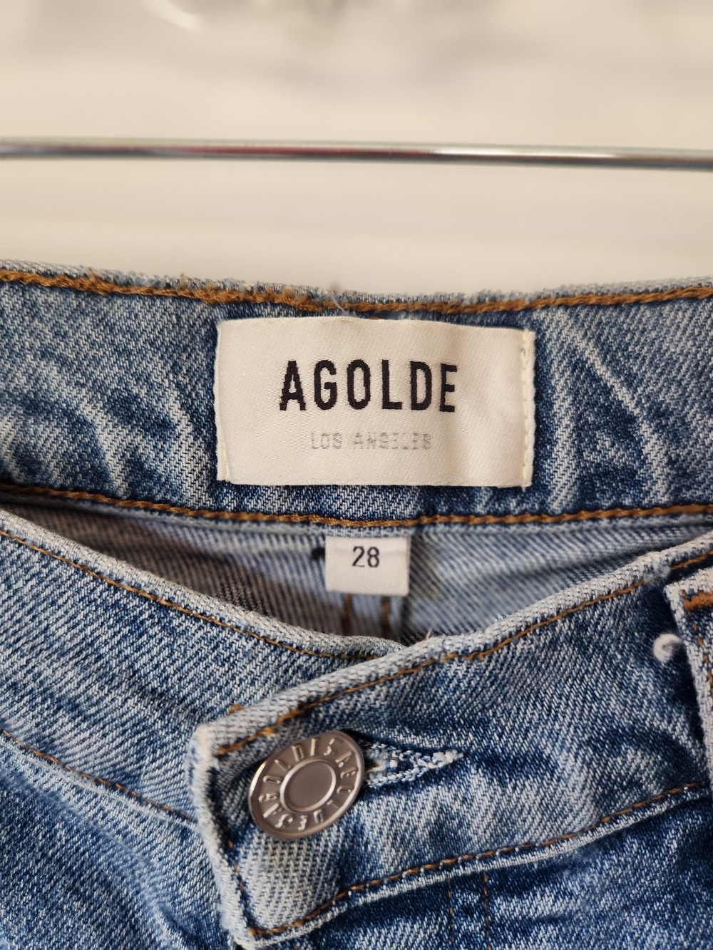 AGOLDE 90s Jeans Womens 28 Blue Distressed High Rise Button Fly Straight Leg